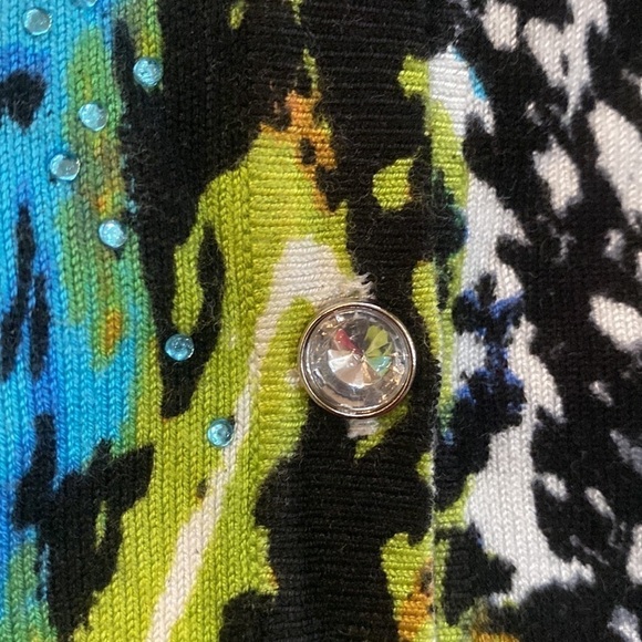 Prima Bella colorful blue and black cardigan with colorful sequin throughout. 2X - Picture 8 of 9